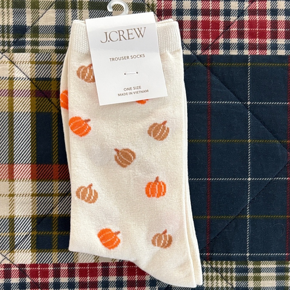 2 for $15 - J. Crew Women’s White Socks with Orange and Brown Pumpkin Design